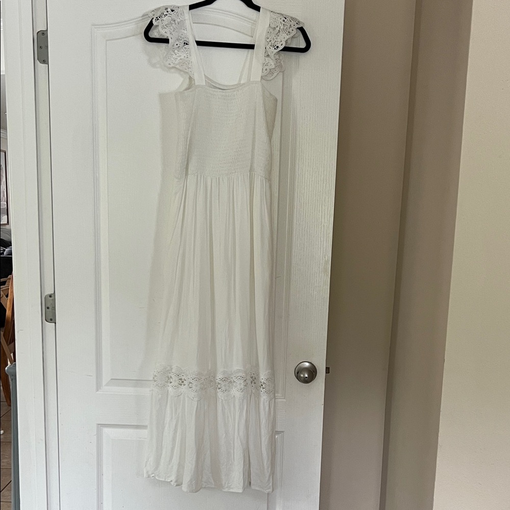 White Lace Trim Maxi Dress